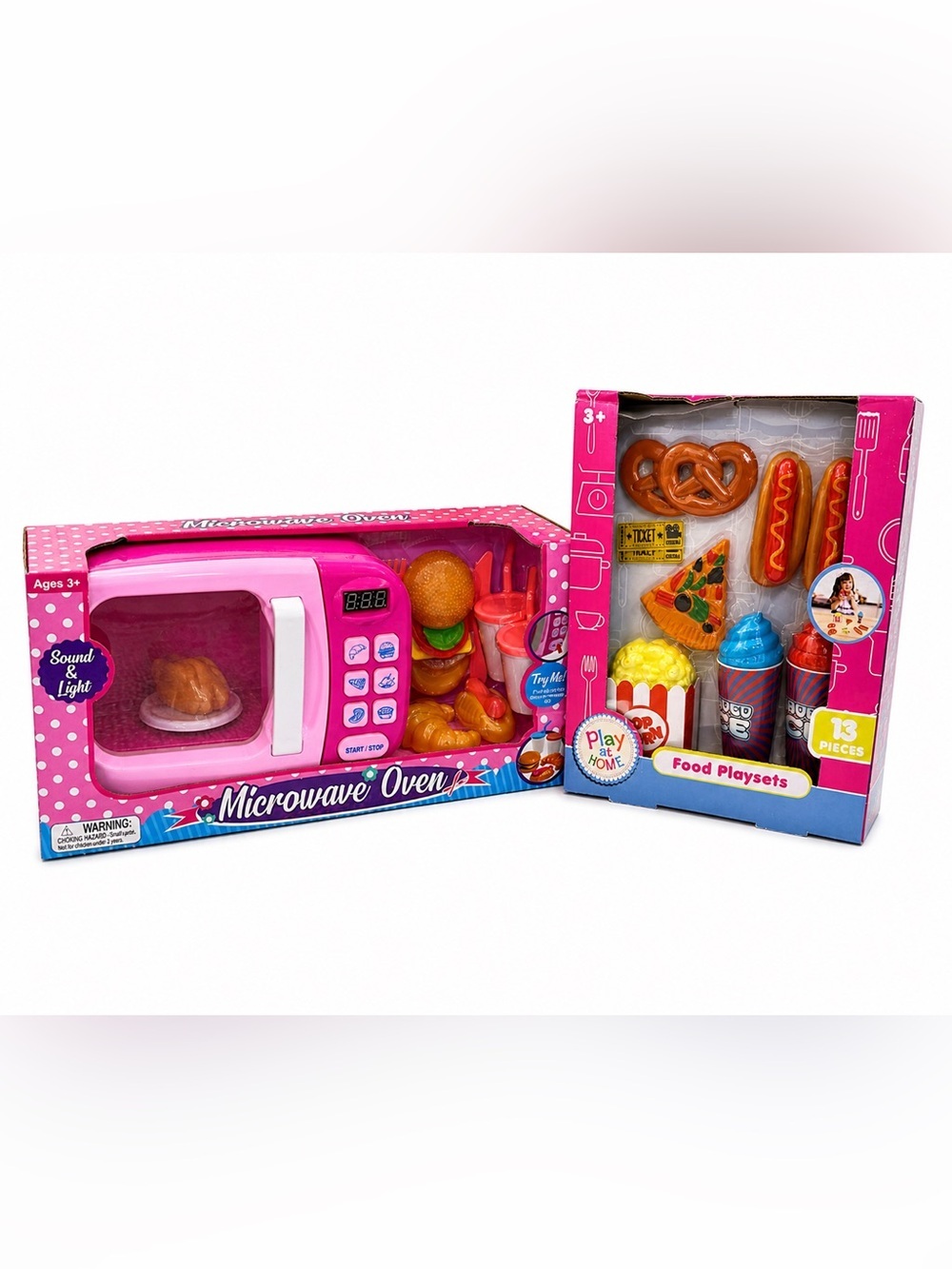 New Kids 18 Pc Electronic Microwave Set + 13 Pc Play Food Set Girls Bundle